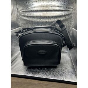 Ambico Black Faux Leather Camera Bag Padded Shoulder Strap Multi-Pocket Vintage